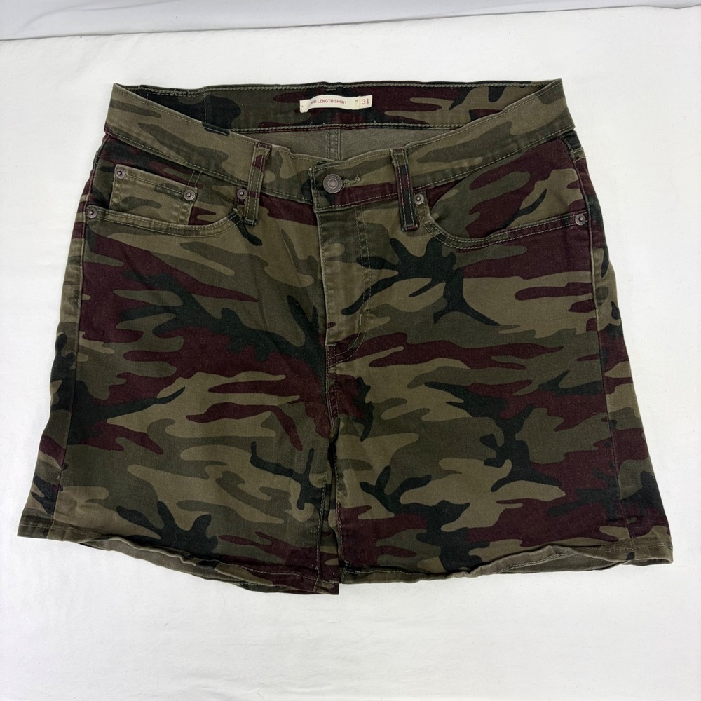 Levis Mid Length Short Womens 31 Camo Green Stretch Casual Gorpcore